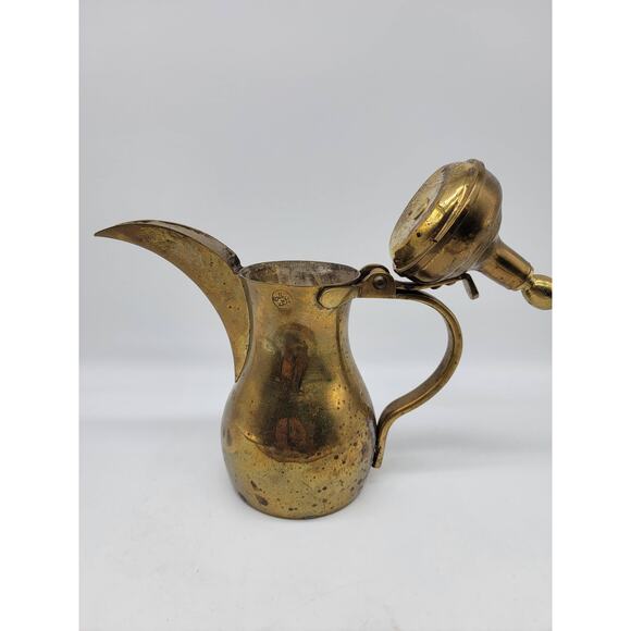 Vintage Teapot Dallah Antique Brass Pot Arabic Islamic Middle Eastern 8" Signed - Picture 3 of 10